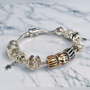 HALIA Sterling Silver Charm Bracelet & Collection of Charms. 7.5 in.